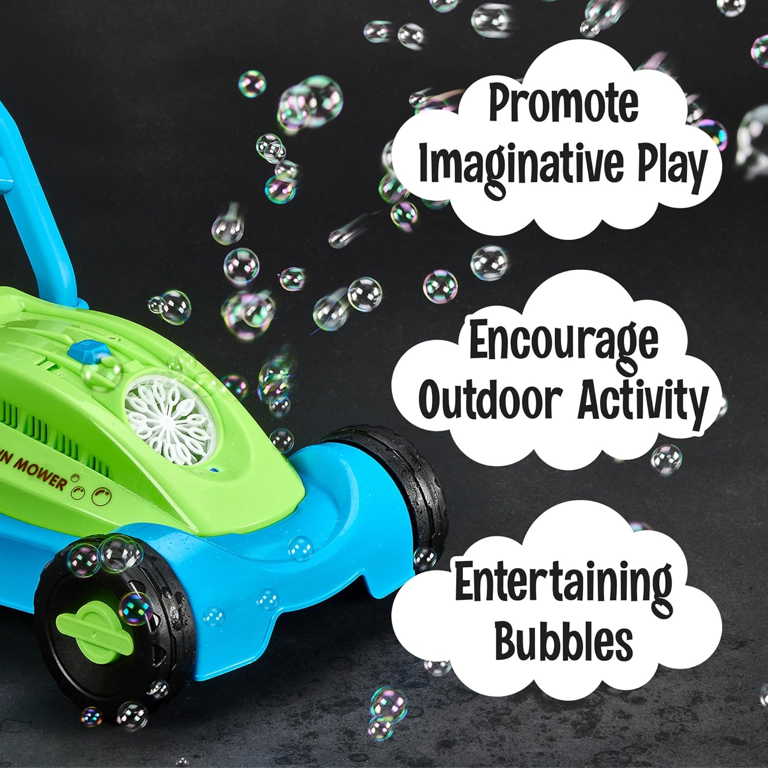 Blue/Green Playbees Bubble Lawn Mower for Toddlers1-3 Great boy Kids Push Summer Outside Garden Toy with Bubbles Amazing Toy for Summer Great Gift idea for Birthday or Preschool & Summer Gift