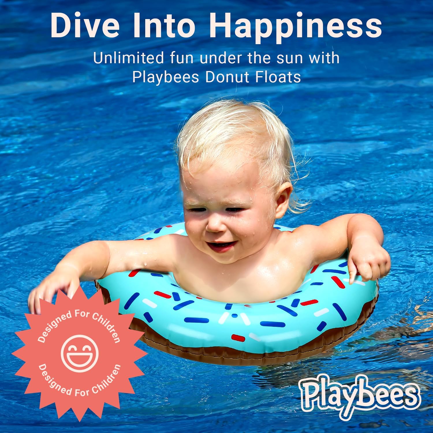 Playbees Sprinkle Donut Pool Floats - 4 Pack - 20 Inch - Inflatable Floaties for Kids - Fun Summer Water Toy for Pool Parties and Decorations