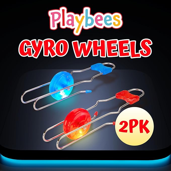Playbees Light Up Gyro Wheels Classic Vintage Trick Yoyo Retro Rail Twister, Twirler, Mesmerizing Spinning Lighting Effects Sensory Fidget Toys, Christmas Stocking Stuffers, Nostalgia Gifts (2 Pack)