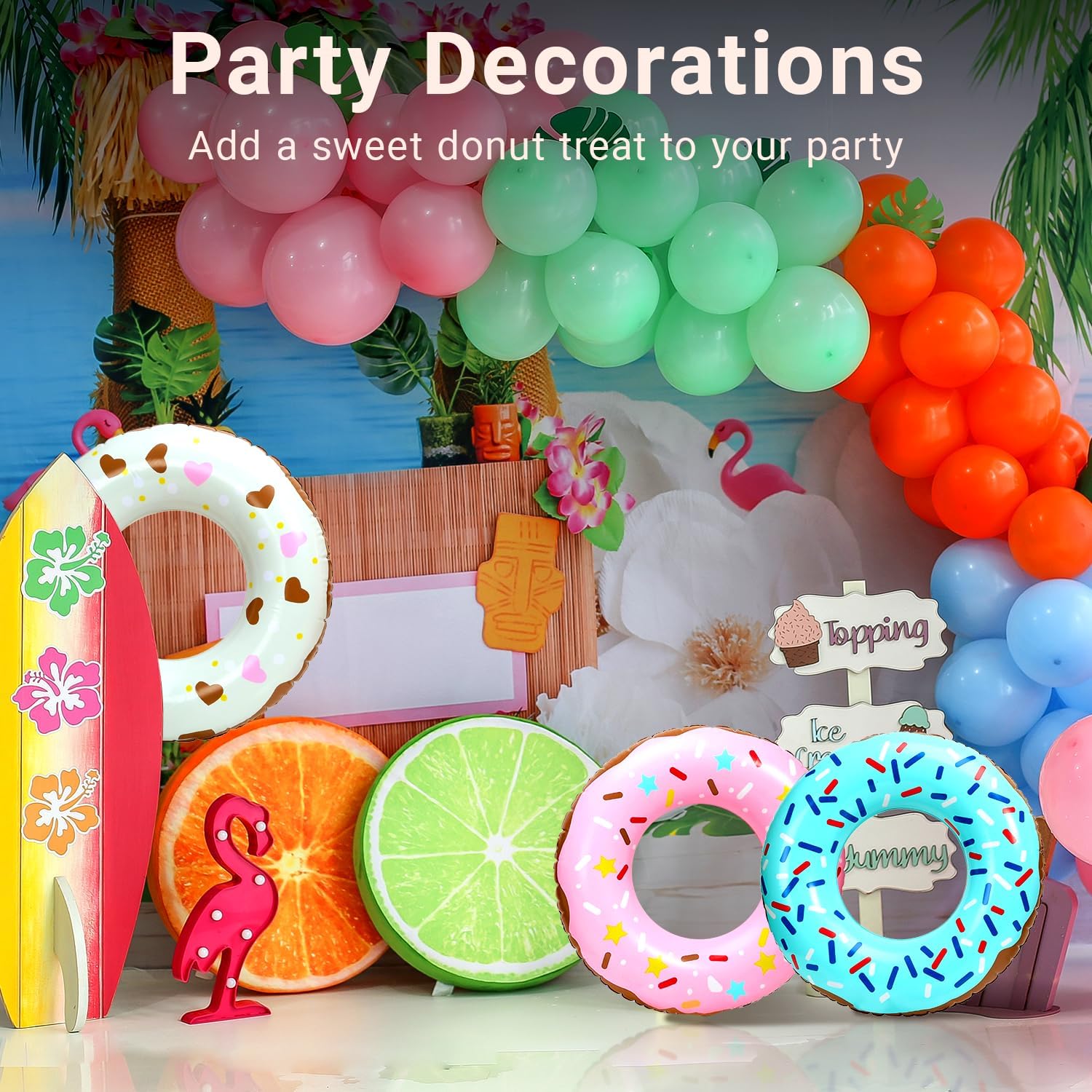 Playbees Sprinkle Donut Pool Floats - 4 Pack - 20 Inch - Inflatable Floaties for Kids - Fun Summer Water Toy for Pool Parties and Decorations