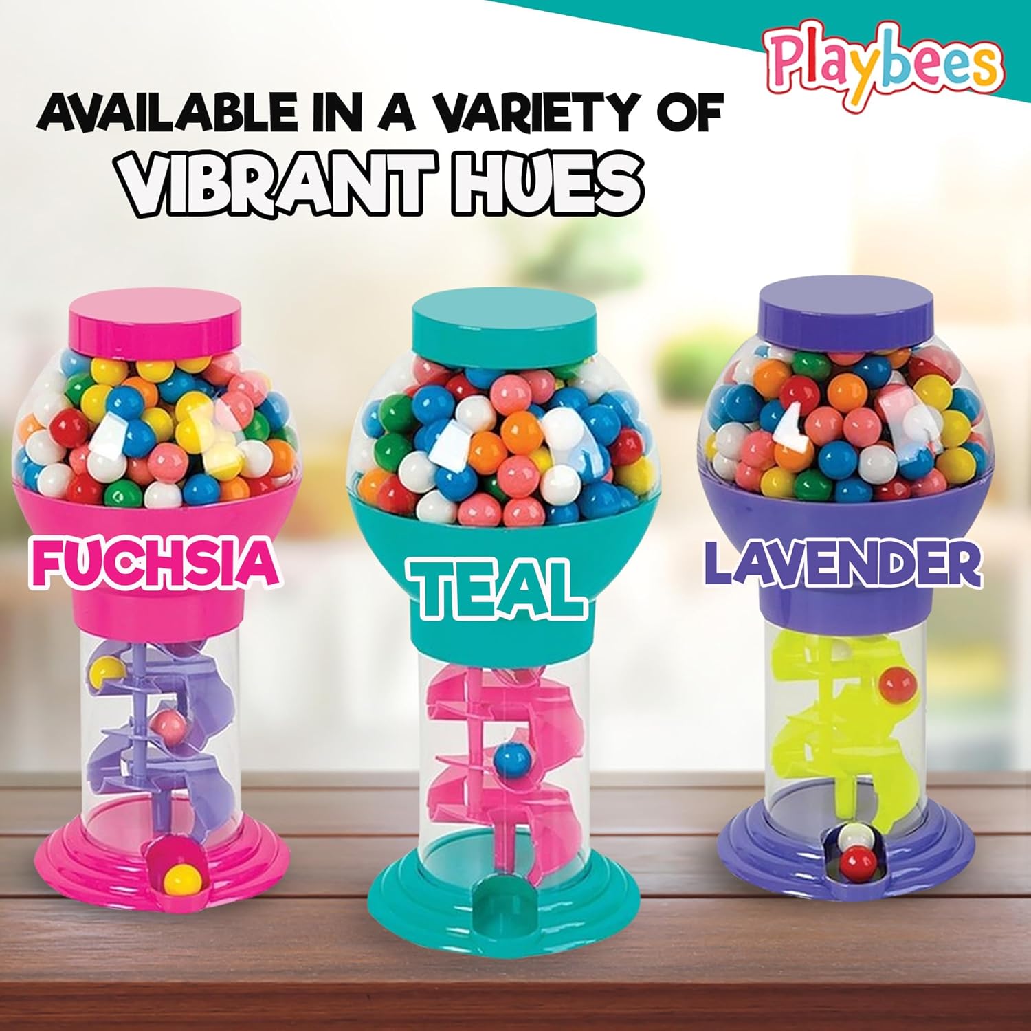 Playbees 10-Inch Candy Dispenser – Gumball Machine with Twist Release – Color Varies Green Purple or Pink – Retro Candy Holder for Home, Office & Party Use