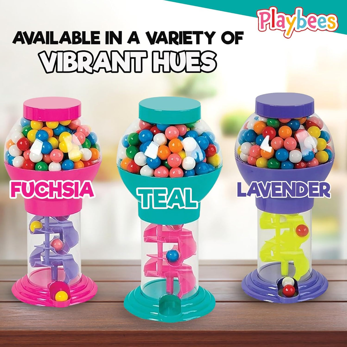 Playbees 10-Inch Candy Dispenser – Gumball Machine with Twist Release – Color Varies Green Purple or Pink – Retro Candy Holder for Home, Office & Party Use