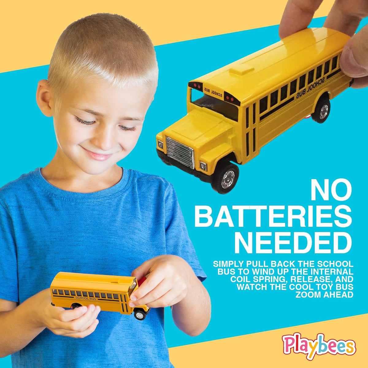 Pullback Diecast School Buses - 2 Pack - Yellow Metal Toys with Write-On Surfaces - Perfect Party Favors, Gifts, and School Memories for Little Boys and Girls - 5 Inch
