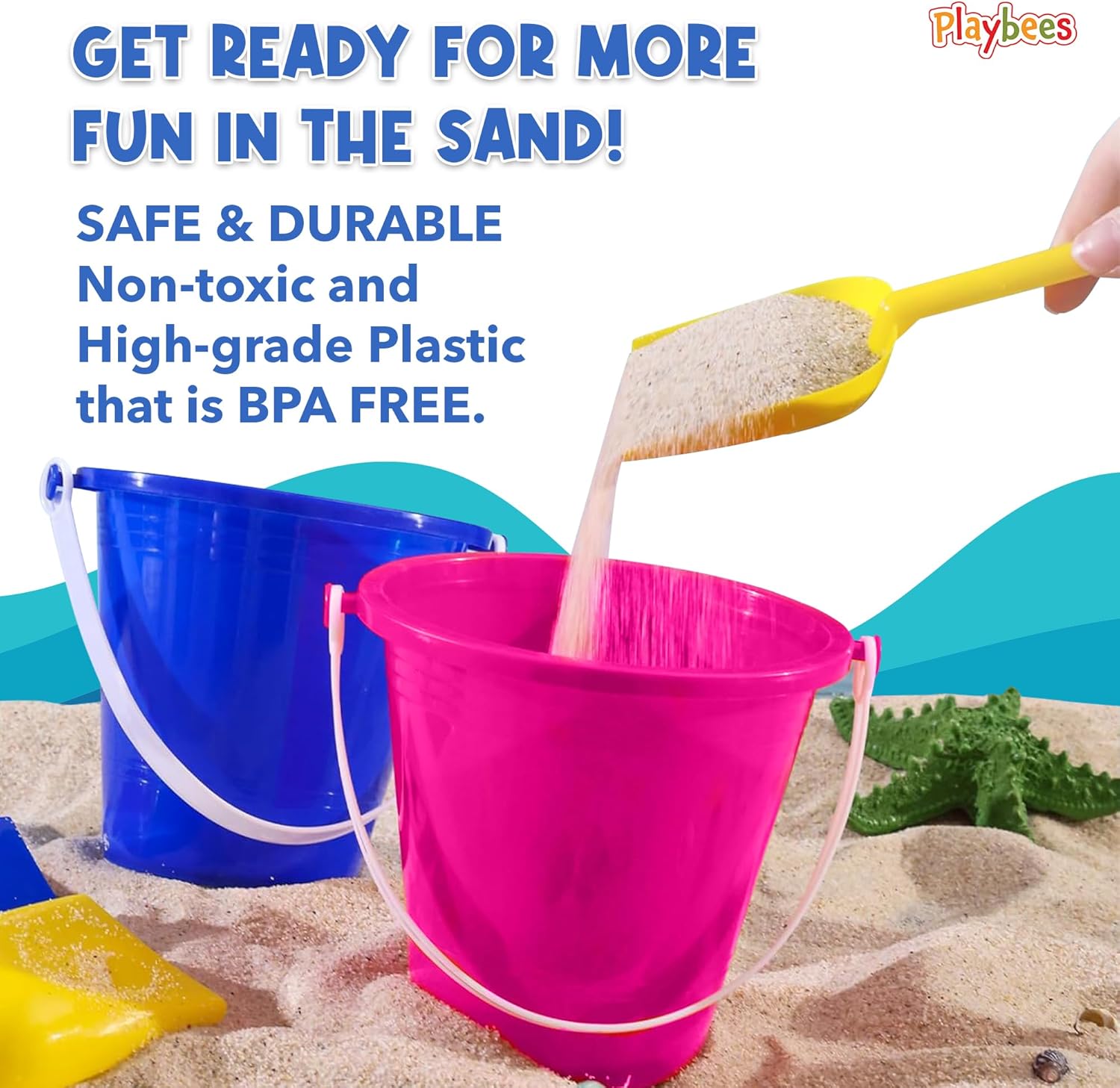 Beach Pail and Shovel Toy Set for Toddler 1-3 Includes 6.75 Inch Colorful Plastic Beach Buckets and Shovels for Sand Castle Building, Party Favors Decoration for Boys Girls Sandbox Toys (12 Pack)