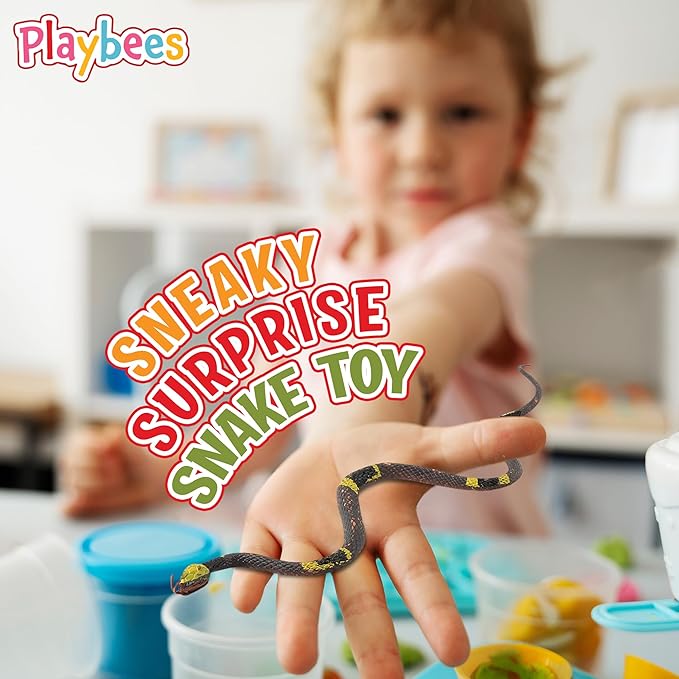 Playbees Rubber Toy Snakes - 12-Pack - 14 Inches - Assorted Lifelike Fake Plastic Toy Snake, Realistic Serpents for Kids, Events, and Gags, Flexible and Float to Prank Friends and Family