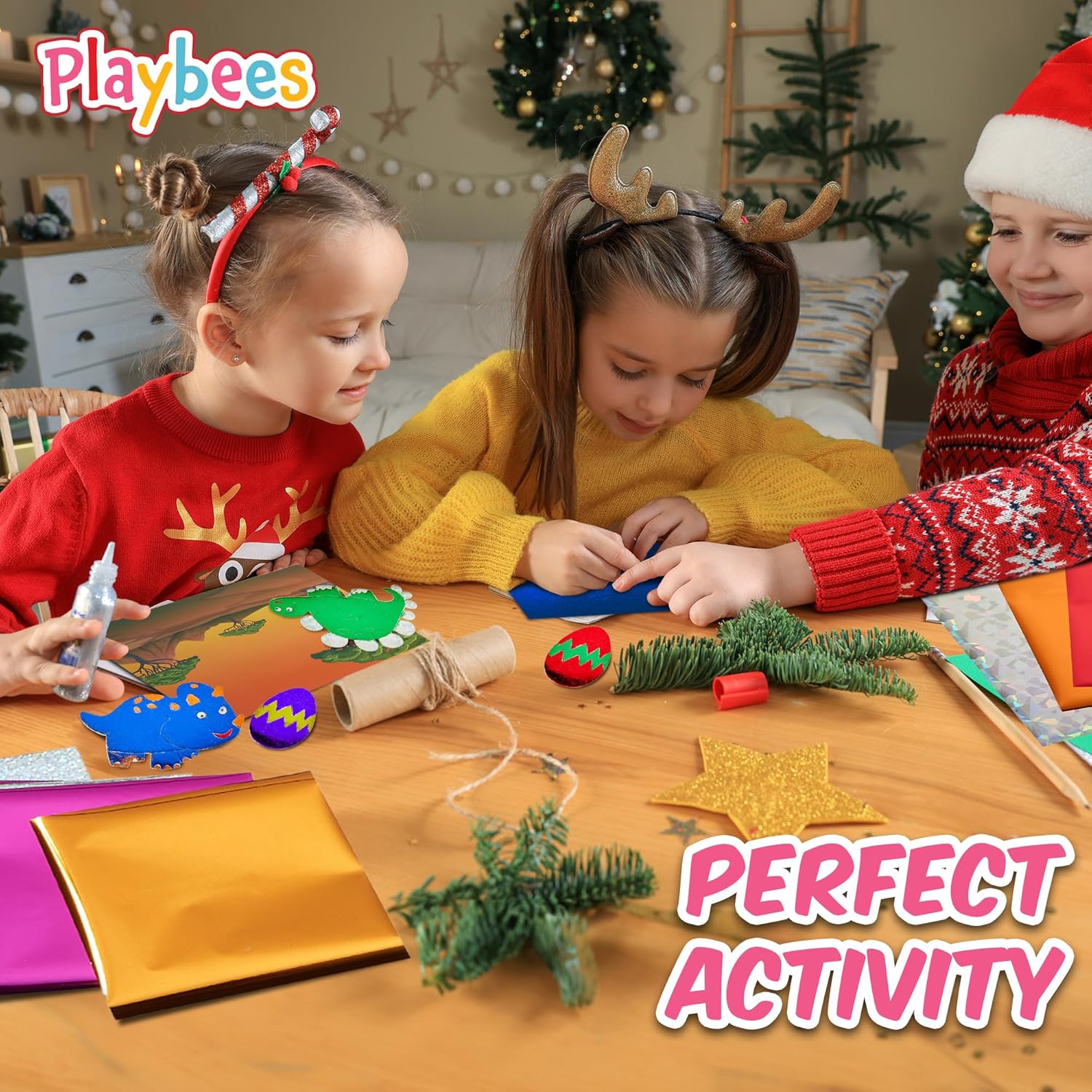 Playbees Foil Art Kit Superheroes - Preschool Arts and Crafts Kit for Kids- No Mess Art for Boys & Girls Ages 4, 5, 6, 7, 8, 9 Years Old - DIY Creative Activity - Art & Craft Activity