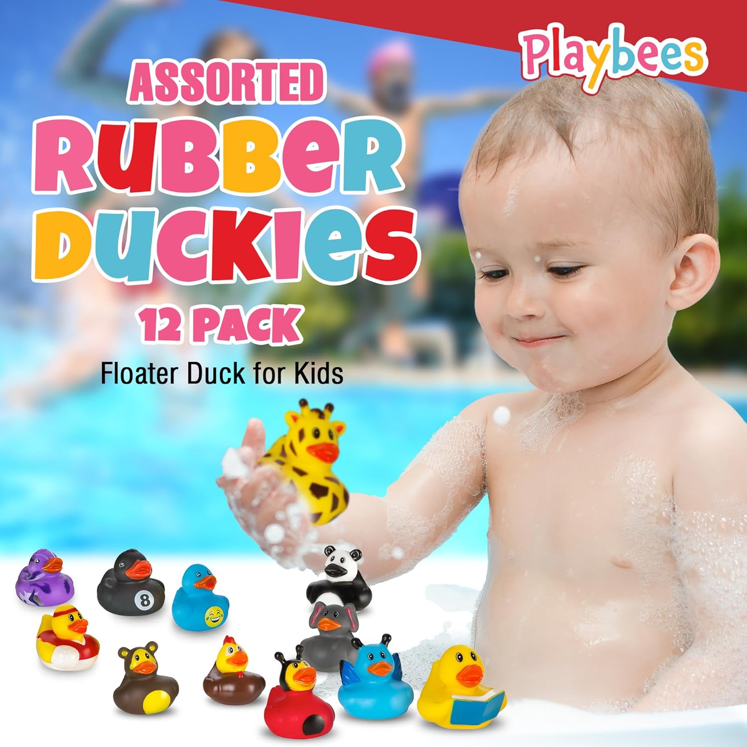 Playbees Rubber Ducks in Bulk 100 Pack Assortment Duckies Kids Baby Bath Shower Toys Jeep Ducking Floater Summer Beach Pool Activity Baby Showers Accessories Classroom Incentives