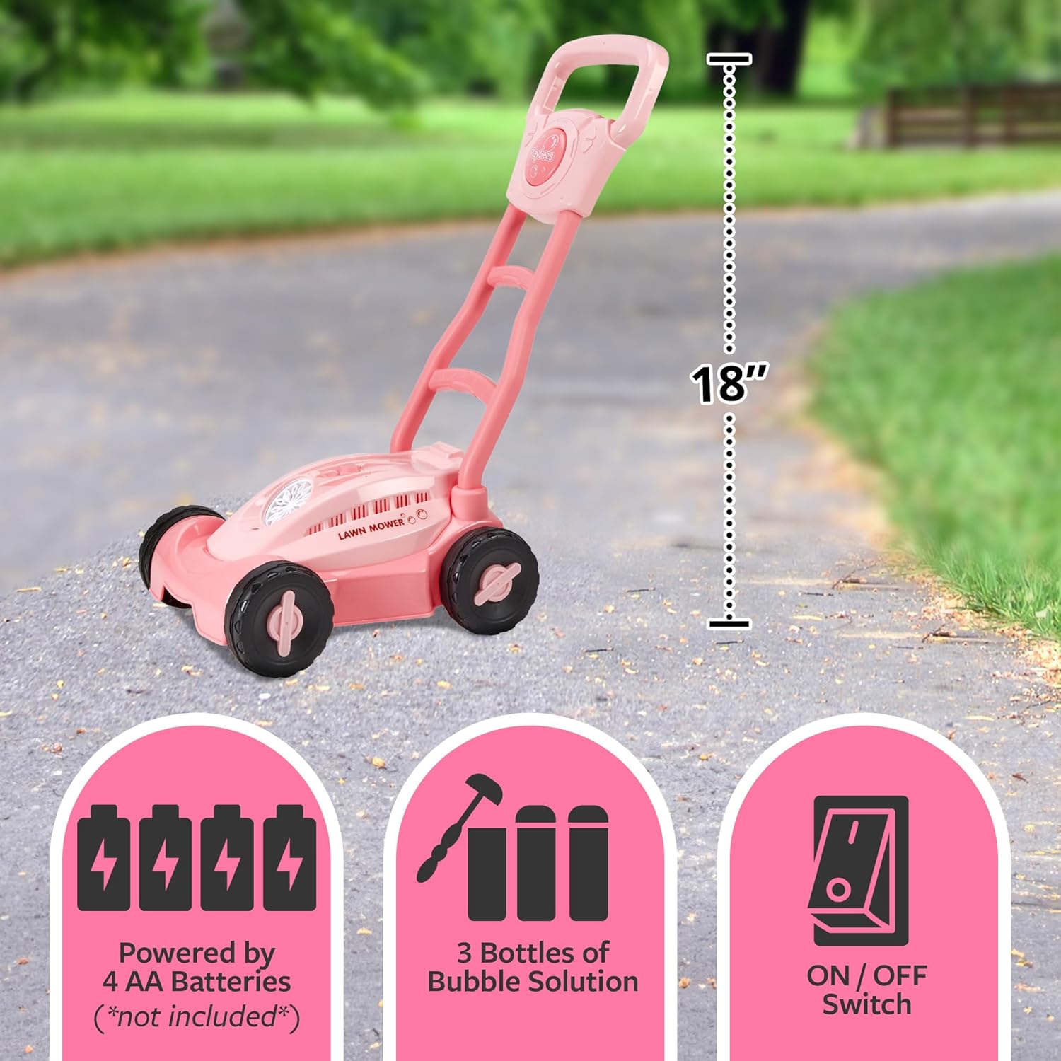 Pink Playbees Bubble Lawn Mower for Toddlers1-3 Great Girl Kids Push Summer Outside Garden Toy with Bubbles Amazing Toy for Summer Great Gift idea for Birthday or Preschool & Summer Gift