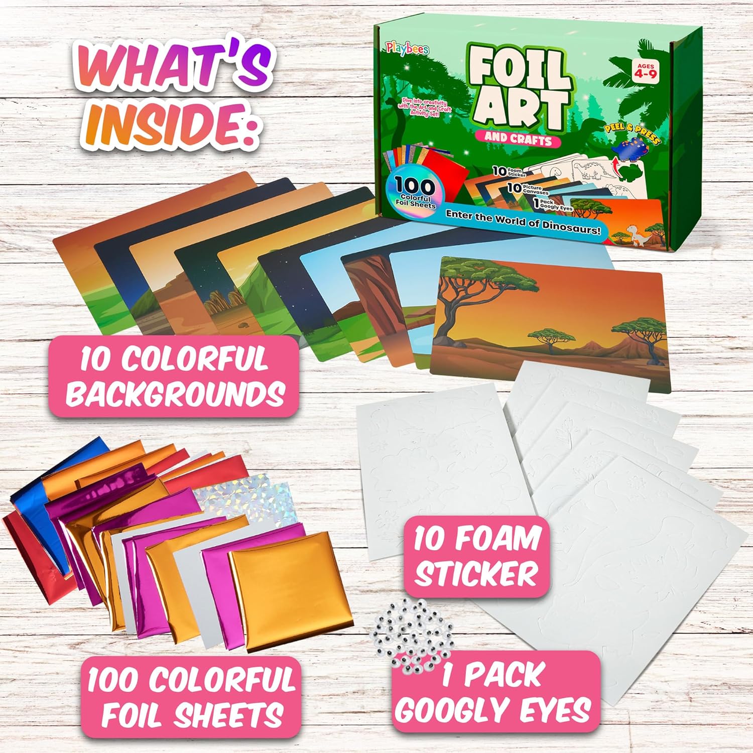 Playbees Foil Art Kit Superheroes - Preschool Arts and Crafts Kit for Kids- No Mess Art for Boys & Girls Ages 4, 5, 6, 7, 8, 9 Years Old - DIY Creative Activity - Art & Craft Activity