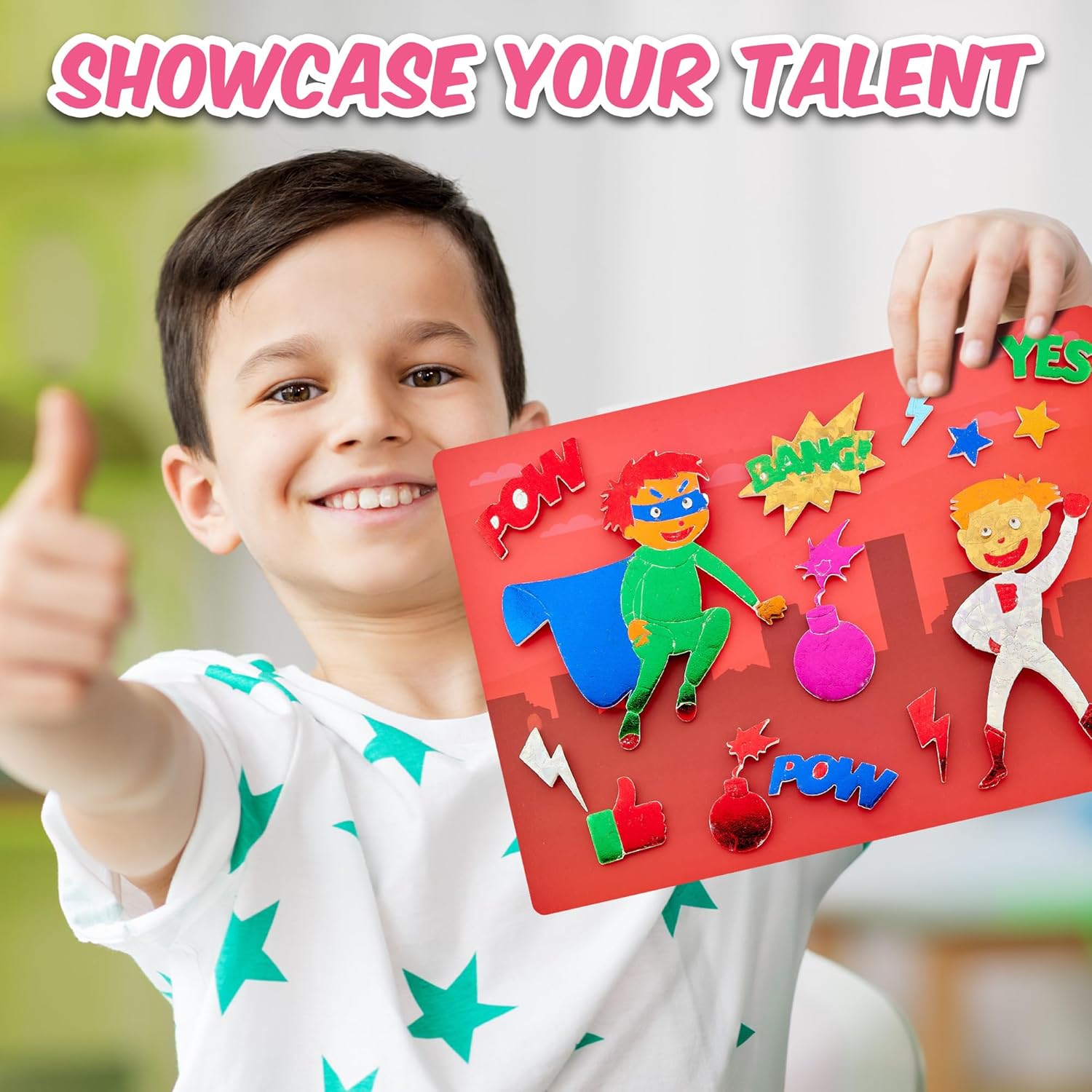 Playbees Foil Art Dinosaurs Arts and Crafts Kit Kids 3-9 DIY No Mess Preschool Activity Self Adhesive Foil Sheets Creative Dinosaur Craft Set Educational Gift Boys Girls