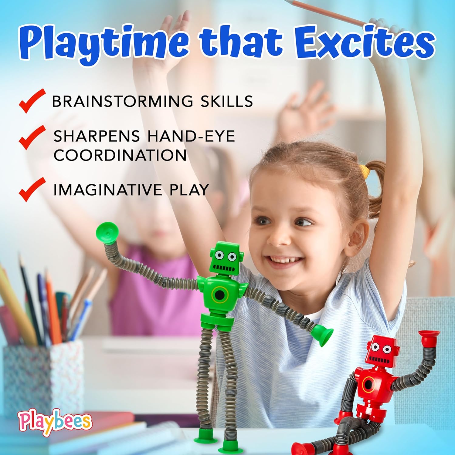 Telescopic Suction Cup Robot Toys 6-Pack Shape Changing Educational Fidget Toys Sensory Toys ADHD Autistic Stimulating Creative Learning Pop Tubes - Robot Party Favors