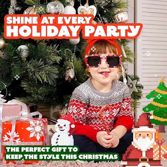 Playbees Colorful Pixel Sunglasses 12 Pack Pixelated Eyewear Anime Meme Thug Life Deal with it Retro Novelty Gamer Pixel Mosaic Sunglasses Unisex Sunglass Toy - Bachelor Party, Goody Fillers