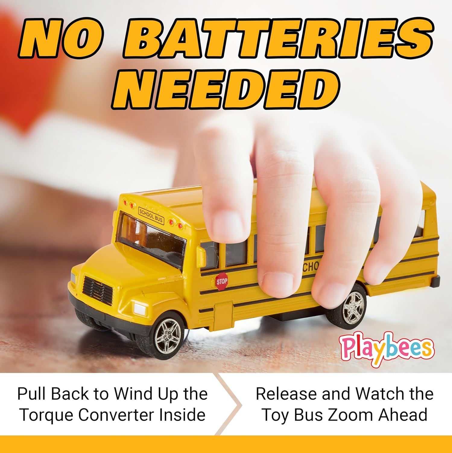 Playbees Long-Nose School Bus Die Cast Metal Model Toy Car 6 Inches with Pullback Action Durable Pull Back Car Door Opening & Closing Realistic School Bus - Great for Gifts, Birthdays, Boys & Girls