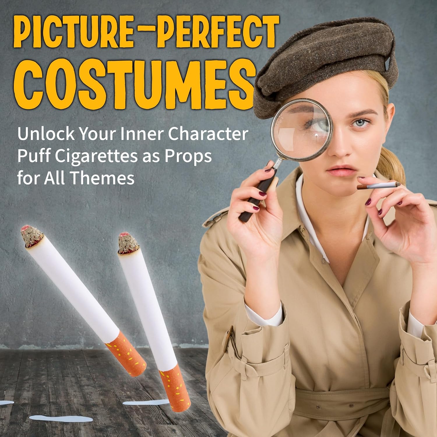 Playbees Fake Puff Cigarettes That Blow Smoke - 8 Pack - 3.25 Inch Faux Cigs with a Realistic Look - Prop for Prank, Halloween Costume, Movie, or Theater Play - Fun Gag Gift, Novelty Toy