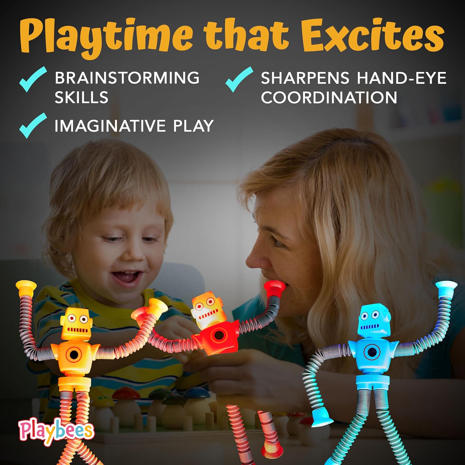 LED Telescopic Suction Cup Robot Toys 12PACK - Shape Changing Educational Fidget Toys, Sensory Toys ADHD Autistic, Stimulating Creative Learning Pop Tubes, Robot Party Favors