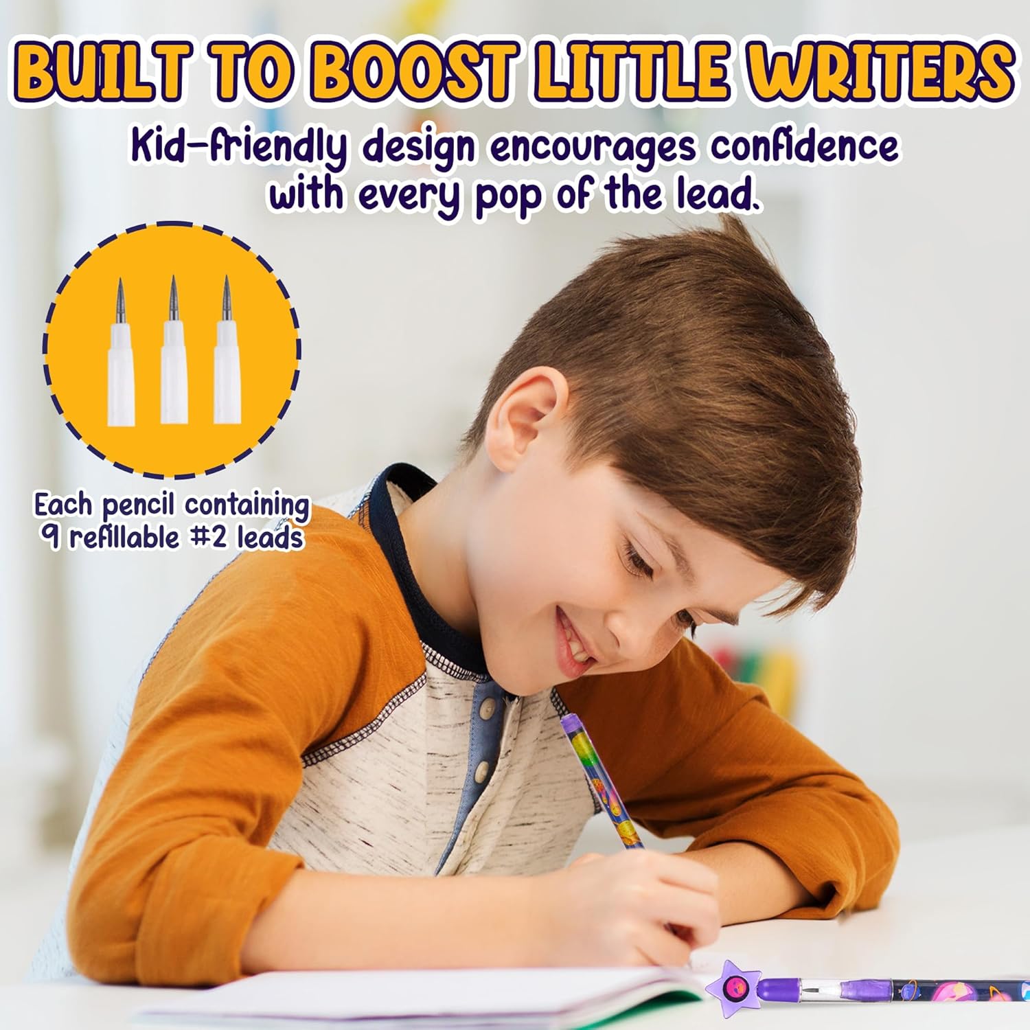Playbees Outer Space Pop Pencils - 24 Pack - Multipoint Pencil NASA Birthday Party Stackable Pre-Sharpened Classroom Writing Tools for Students, Teachers, Girls, Boys