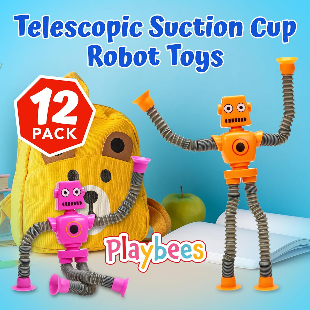 Telescopic Suction Cup Robot Toys 6-Pack Shape Changing Educational Fidget Toys Sensory Toys ADHD Autistic Stimulating Creative Learning Pop Tubes - Robot Party Favors