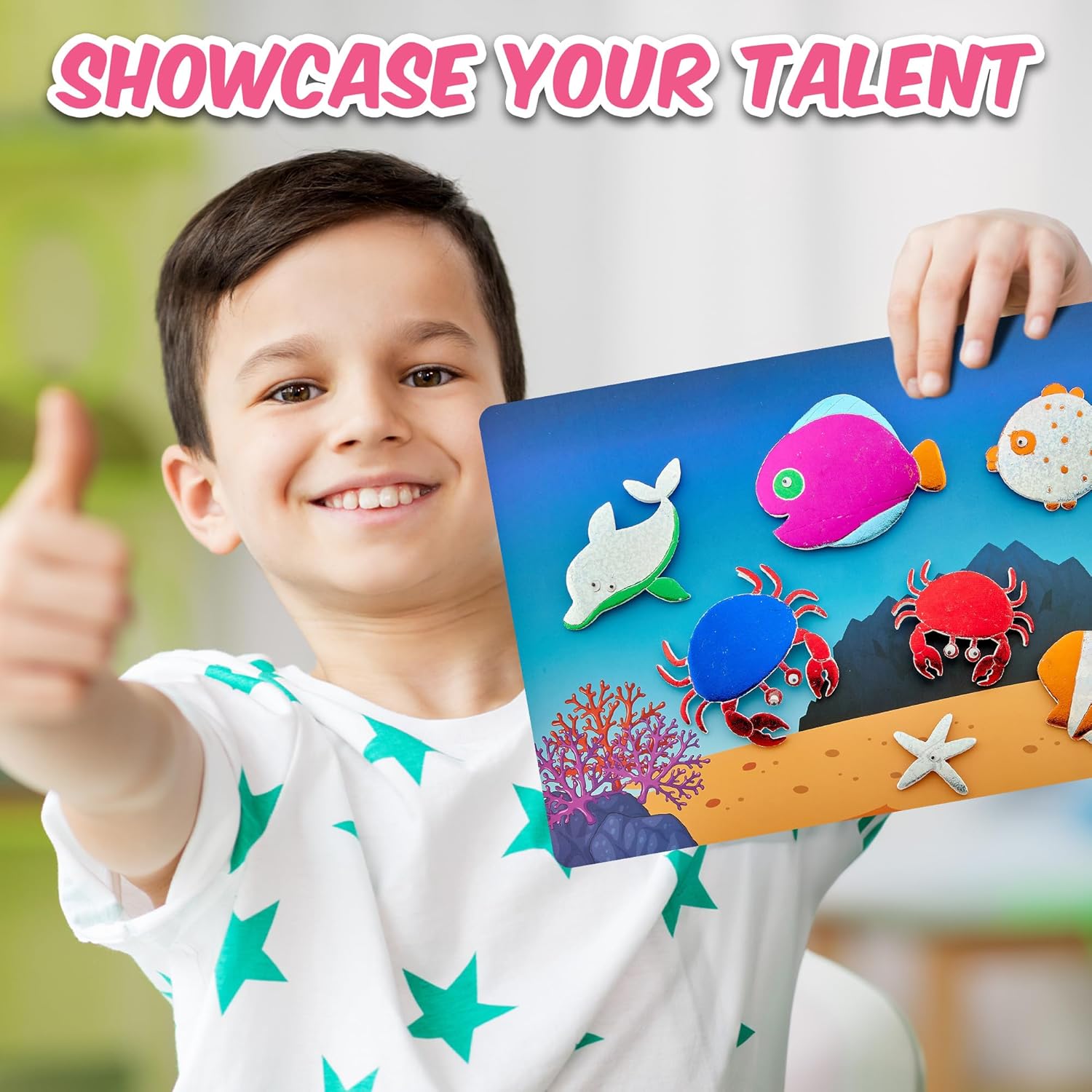 Playbees Press and Peel Foil Kit Sea Animals - Preschool Arts and Crafts Kit for Kids- No Mess Art for Boys & Girls Ages 4, 5, 6, 7, 8, 9 Years Old - DIY Creative Activity - Art & Craft Activity