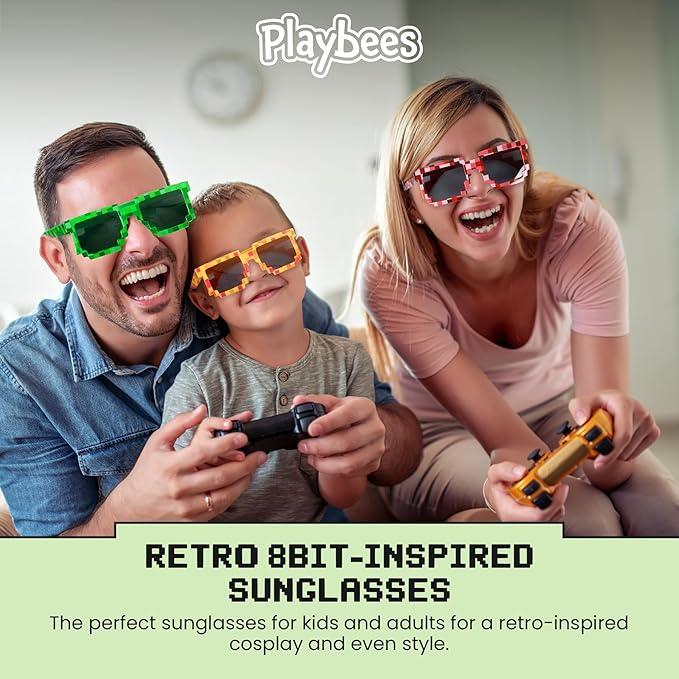 Playbees Colorful Pixel Sunglasses 12 Pack Pixelated Eyewear Anime Meme Thug Life Deal with it Retro Novelty Gamer Pixel Mosaic Sunglasses Unisex Sunglass Toy - Bachelor Party, Goody Fillers
