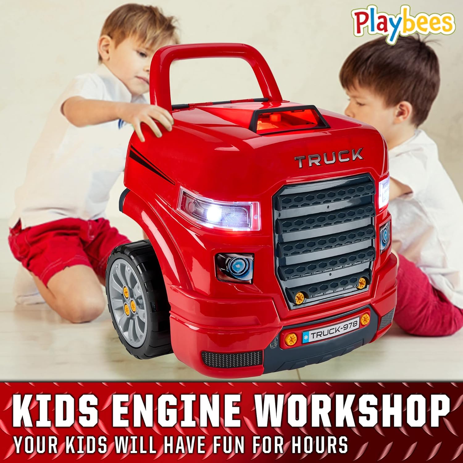 Playbees Large Red Truck Engine Repair Toy – Kids Mechanic Repair Set with Tools, Lights & Sounds – Interactive Take-Apart Engine Builder Truck, Great (Copy)