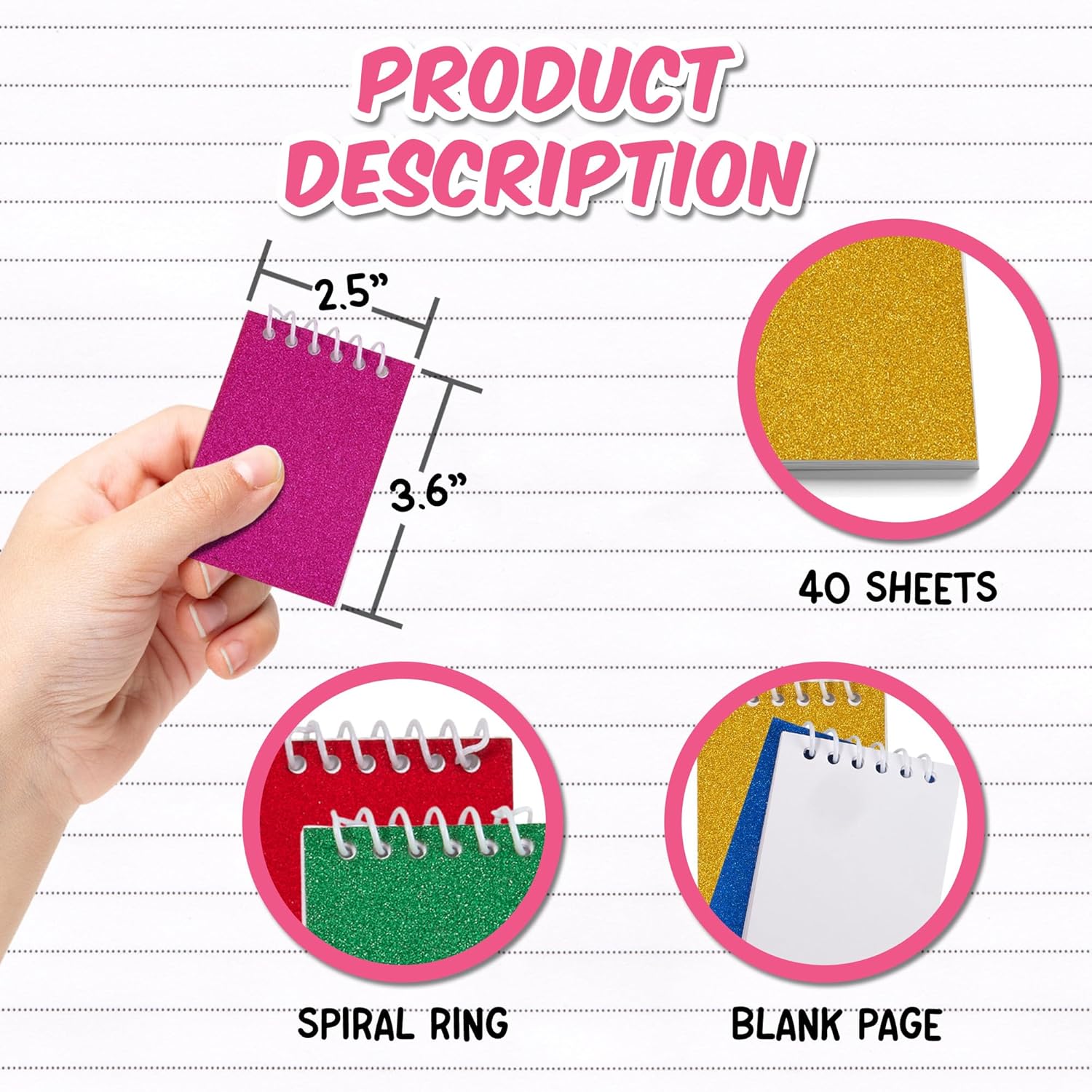 Playbees Mini Prism Spiral Notepads - 24PK Bulk Small Pocket Mini Notebooks for Kids, 2.5 Inch x 3.6 Inch - 20 Sheets Per Book, Top Bound Spiral Memo Note Pads for Party Favor Gifts and Goodie Bags