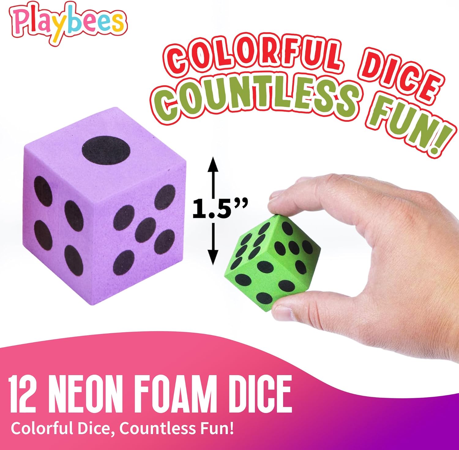 Neon Big Foam Dice Set - 12-Pack, Jumbo, and Colorful Dice for Kids - Ideal for Boosting Math Skills, Great Gifts, and Party Fun