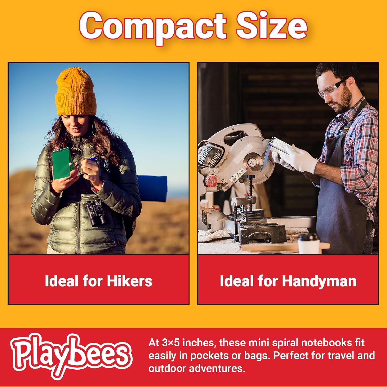 Playbees 6 Pack & Color Waterproof Notebook 3 x 5 top-Spiral Pocket Notepad All Weather Pocket Notebook 100 Lined Pages for Outdoor Office/Police/Contractor back for school supplies for kids & adults