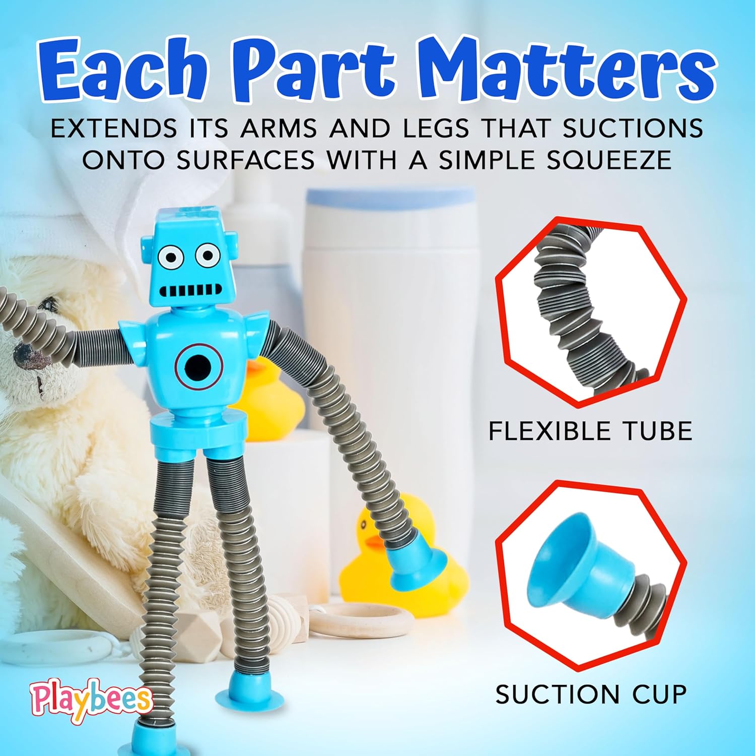 Telescopic Suction Cup Robot Toys 6-Pack Shape Changing Educational Fidget Toys Sensory Toys ADHD Autistic Stimulating Creative Learning Pop Tubes - Robot Party Favors