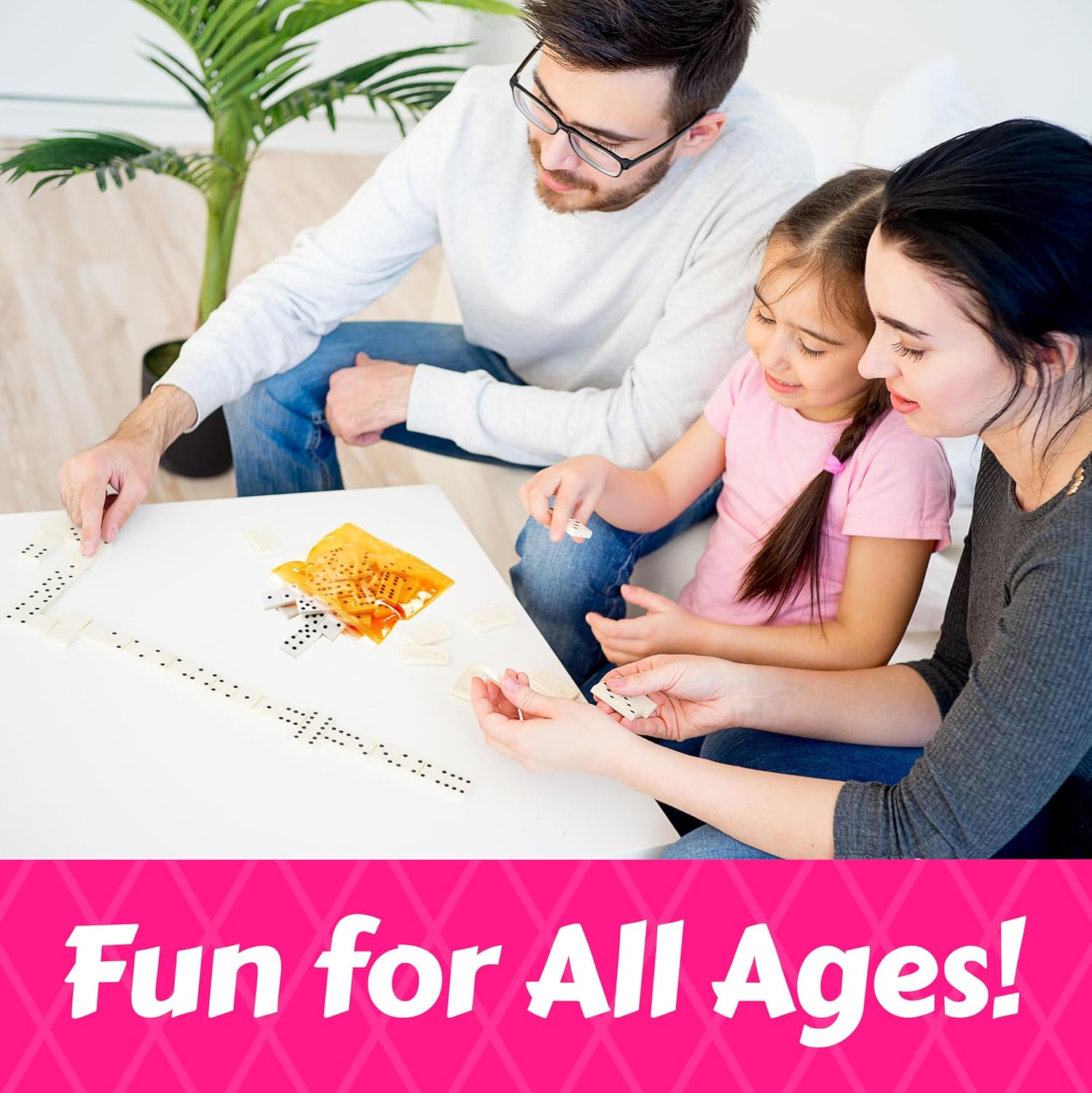 Playbees Domino Game Set Pack of 12 Each Bag includes 28 Pieces of Dominoes Set Comes with Colorful Bags Neon Pink Yellow Green and Orange - Awesome Party Favor, Educational Toys Adults & Teens