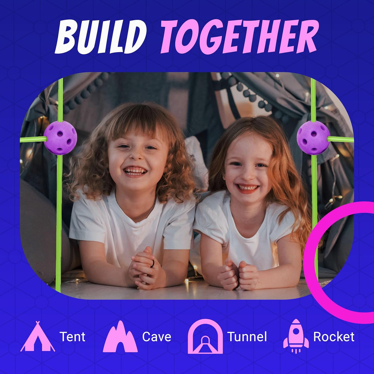 Playbees Fort Building Kit – 140 PCS STEM Toy for Kids Ages 4-12 – Build Tents, Castles & Rockets – Includes Rods, Connectors, 2 Blankets & Flashlight – Creative Building Set & Great Gift