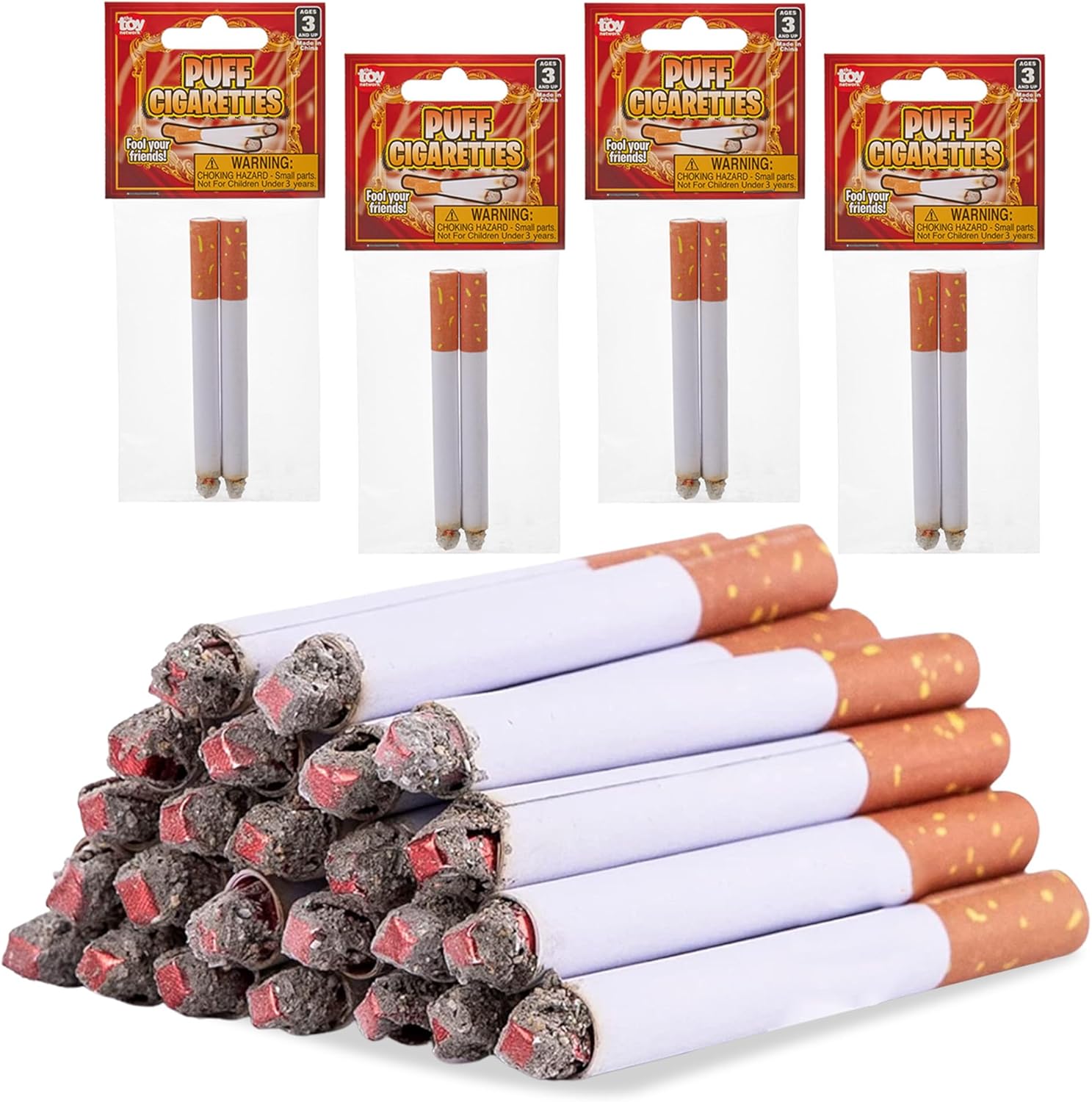 Playbees Fake Puff Cigarettes That Blow Smoke - 8 Pack - 3.25 Inch Faux Cigs with a Realistic Look - Prop for Prank, Halloween Costume, Movie, or Theater Play - Fun Gag Gift, Novelty Toy