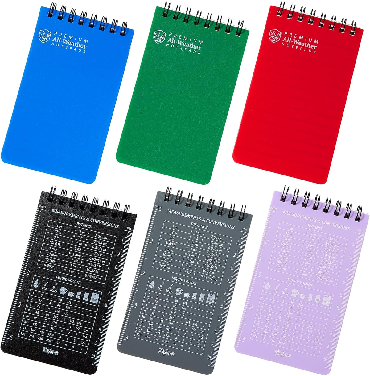 Playbees 6 Pack & Color Waterproof Notebook 3 x 5 top-Spiral Pocket Notepad All Weather Pocket Notebook 100 Lined Pages for Outdoor Office/Police/Contractor back for school supplies for kids & adults