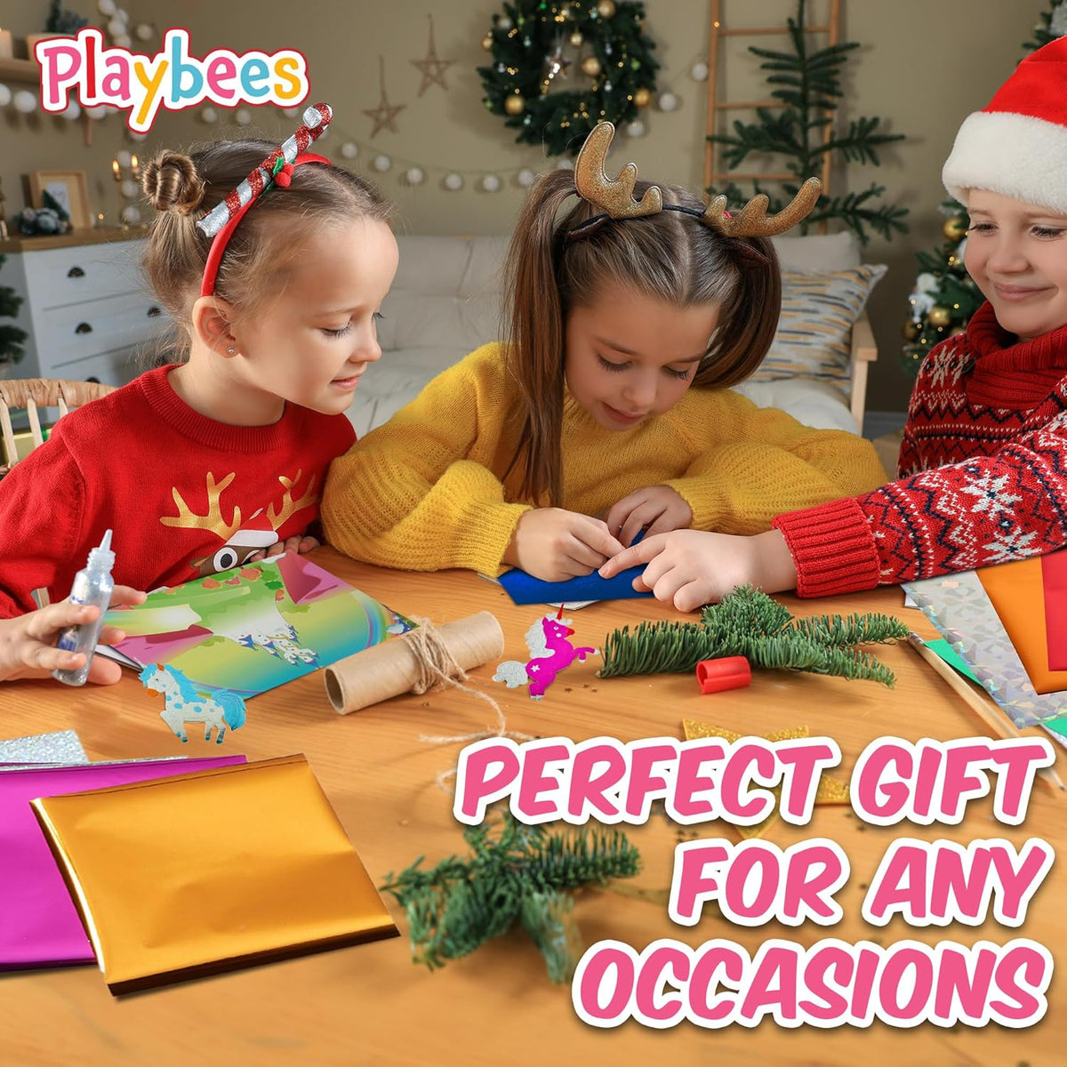 Playbees Foil Art Kit Unicorns & Princesses - Preschool Arts and Crafts Kit for Kids- No Mess Art for Boys & Girls Ages 4, 5, 6, 7, 8, 9 - DIY Creative Activity Art & Craft Activity