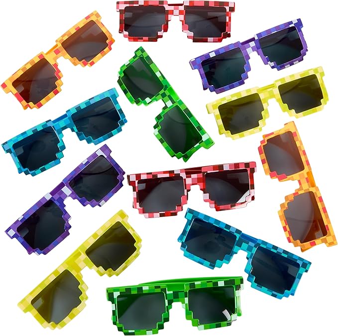Playbees Colorful Pixel Sunglasses 12 Pack Pixelated Eyewear Anime Meme Thug Life Deal with it Retro Novelty Gamer Pixel Mosaic Sunglasses Unisex Sunglass Toy - Bachelor Party, Goody Fillers
