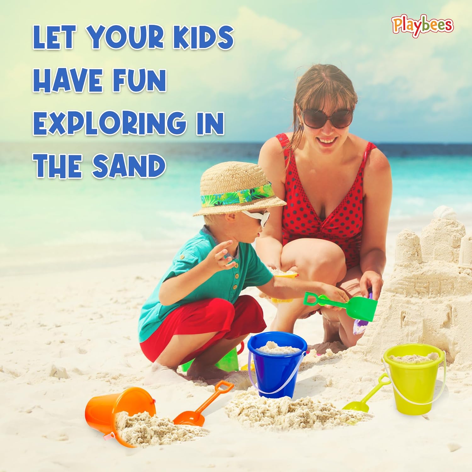 Beach Pail and Shovel Toy Set for Toddler 1-3 Includes 6.75 Inch Colorful Plastic Beach Buckets and Shovels for Sand Castle Building, Party Favors Decoration for Boys Girls Sandbox Toys (12 Pack)