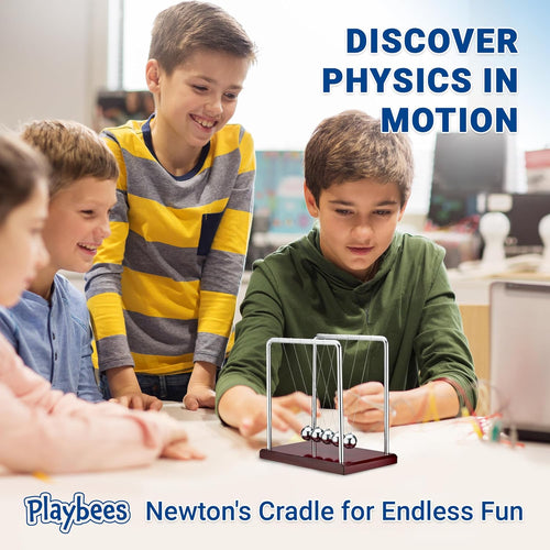 5 Beads Newton’s Cradle Balance Balls Desk Toy – Brown Wooden Base Office Decoration, Fun Science Physics Toy for Home, Bedroom, or Living Room
