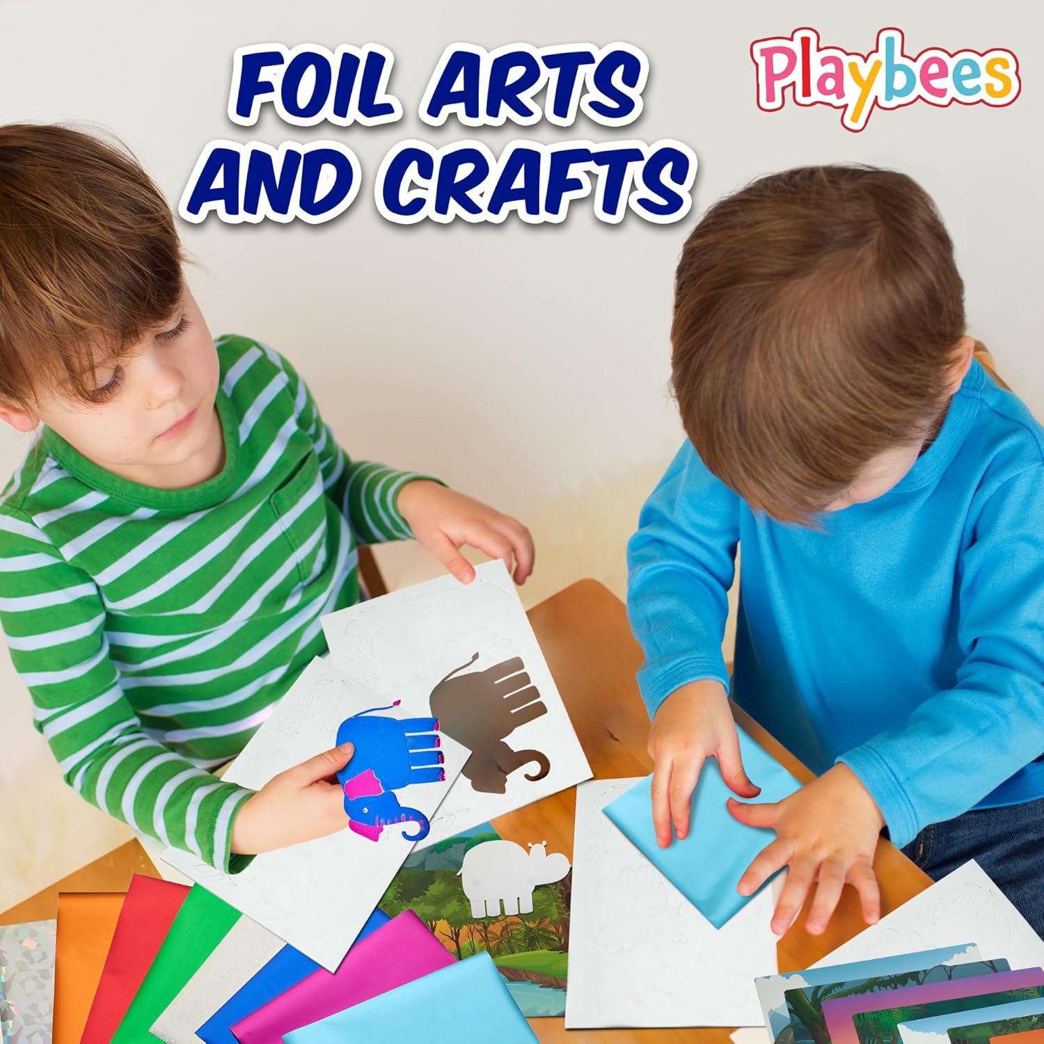 Playbees Foil Art Kit Animals Mega Pack Preschool Arts and Crafts Kit for Kids- No Mess Art Boys & Girls Ages 4, 5, 6, 7, 8, 9 Years Old - DIY Creative Activity - Art & Craft Activity