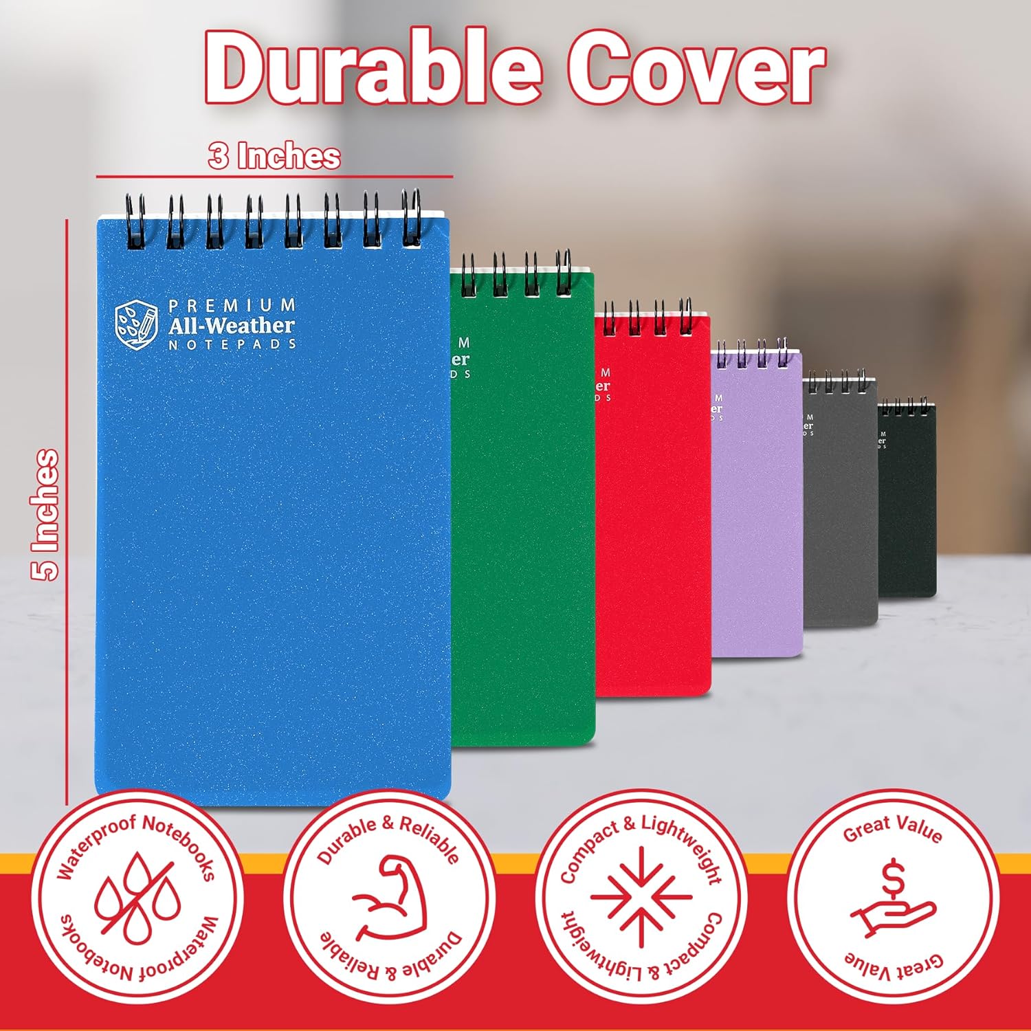 Playbees 6 Pack & Color Waterproof Notebook 3 x 5 top-Spiral Pocket Notepad All Weather Pocket Notebook 100 Lined Pages for Outdoor Office/Police/Contractor back for school supplies for kids & adults