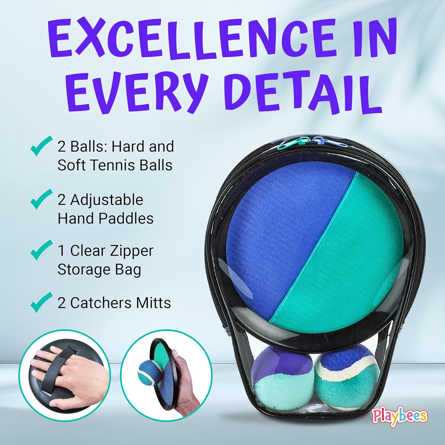 Toss and Catch Ball Game Classic Outdoor Yard Games for 3-10 Year Old Perfect Beach Toys Backyard Lawn Sport Activity Family Indoor & Outside Games Sport Pool Toys Paddle Game (4 Paddles 4 Balls)