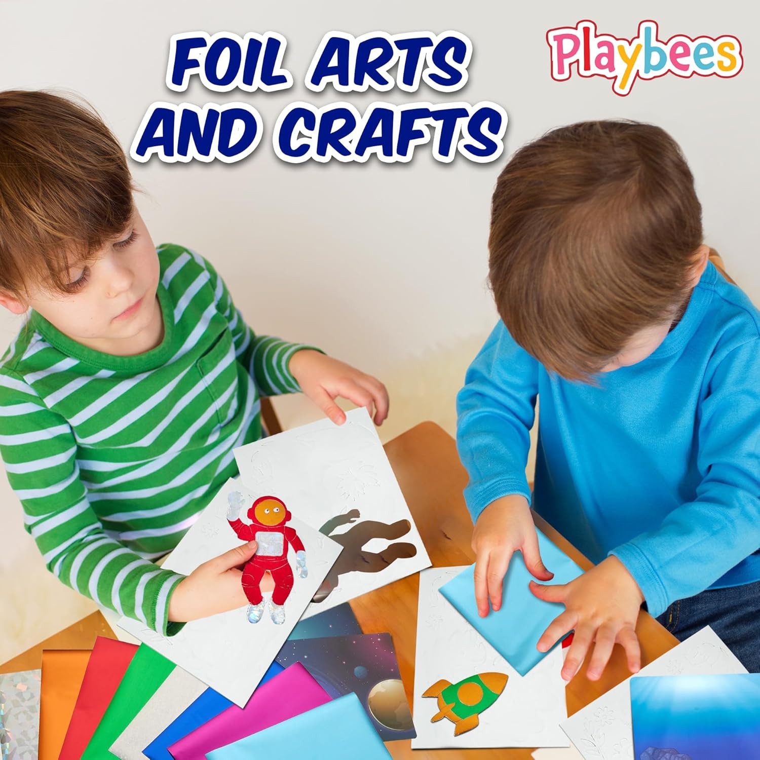 Playbees Foil Art Kit Outer Space - Preschool Arts and Crafts Kit for Kids- No Mess Art for Boys & Girls Ages 4, 5, 6, 7, 8, 9 Years Old - DIY Creative Activity - Art & Craft Activity