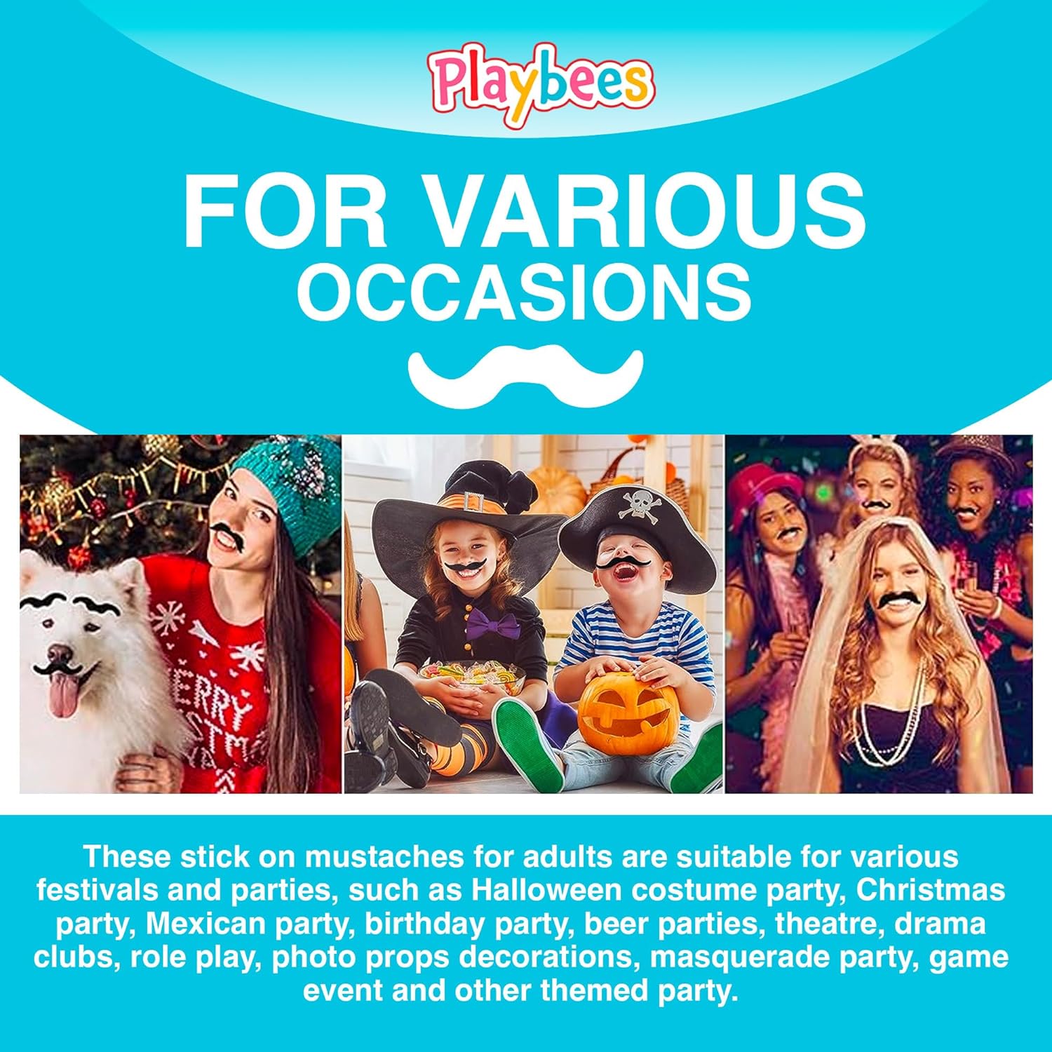 Fake Mustaches Adhesive - Set of 12 - Mustache Costume - Kids Mustache Stick On