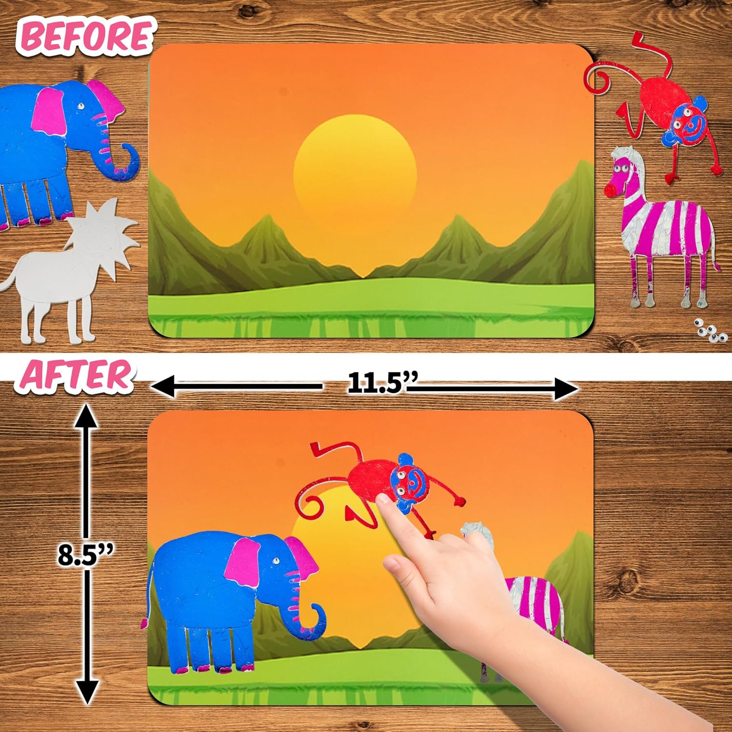 Playbees Foil Art Kit Animals Mega Pack Preschool Arts and Crafts Kit for Kids- No Mess Art Boys & Girls Ages 4, 5, 6, 7, 8, 9 Years Old - DIY Creative Activity - Art & Craft Activity