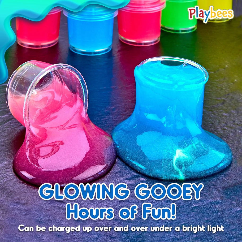Mini Glow in The Dark Slime - 24 Pack - Slime Party Favors Neon Blue, Green, Pink, Yellow Colors - Glowing Slime Kit for Kids - Party Favors, Goody Bag Fillers