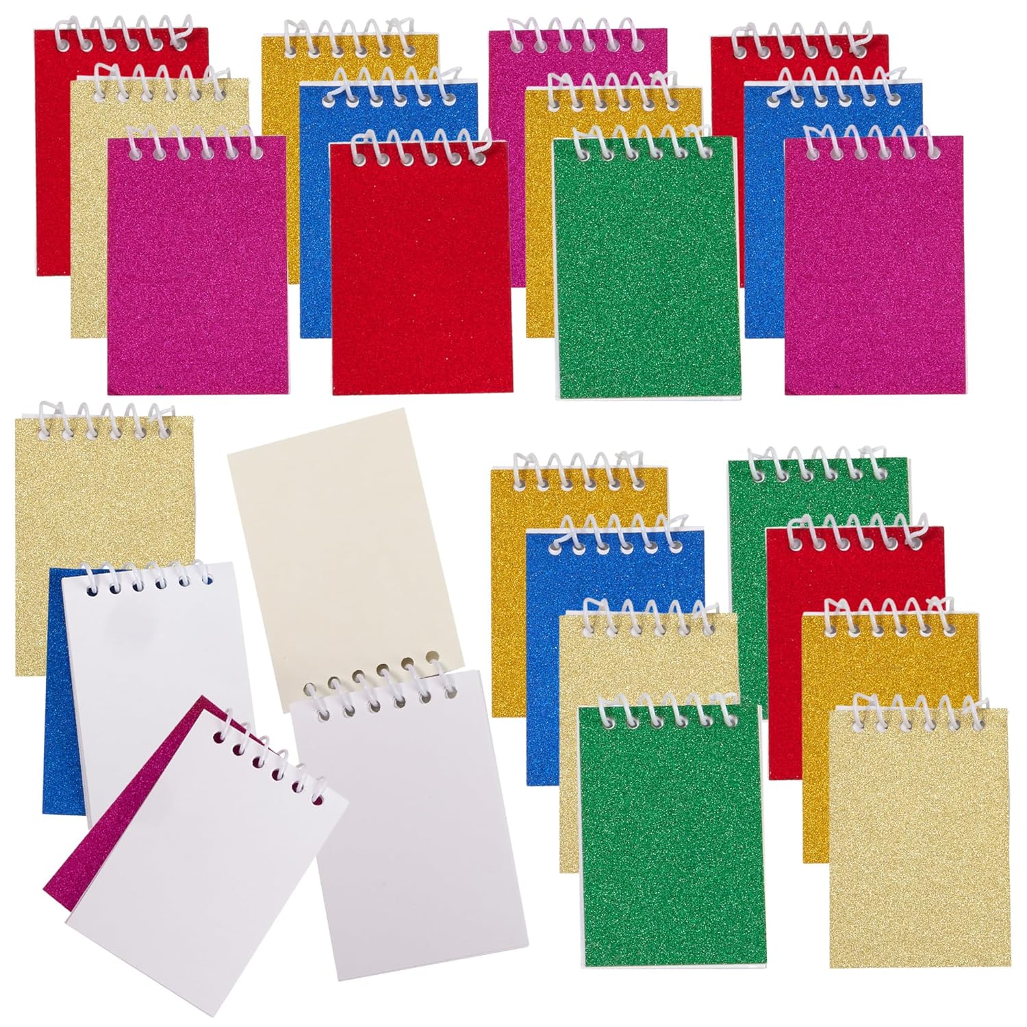 Playbees Mini Prism Spiral Notepads - 24PK Bulk Small Pocket Mini Notebooks for Kids, 2.5 Inch x 3.6 Inch - 20 Sheets Per Book, Top Bound Spiral Memo Note Pads for Party Favor Gifts and Goodie Bags
