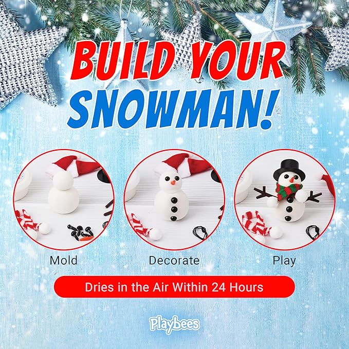 Playbees Snowman Making Kit for Kids 3-12 - Air Dry Clay Snowman DIY Craft Set – Creative Holiday Activity, Christmas Stocking Stuffer & Winter Craft
