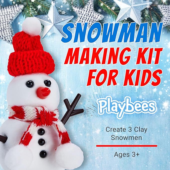 Playbees Snowman Making Kit for Kids 3-12 - Air Dry Clay Snowman DIY Craft Set – Creative Holiday Activity, Christmas Stocking Stuffer & Winter Craft