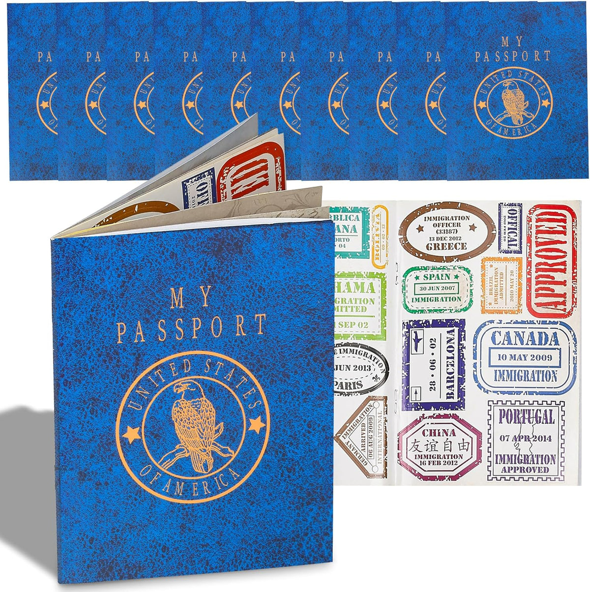 Playbees Passport Sticker Book for Boys and Girls - 12 Pack - Pad of Famous Places Motivational Treats, Party Favors, Game Prizes, Wall Decals, Scrapbooks, School Supplies, Arts and Crafts