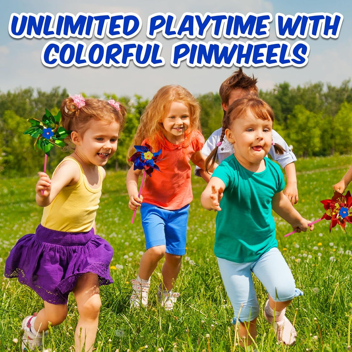Playbees Plastic Rainbow Windmill 48 DIY Pinwheel for Kids Lawn Windmill Set for Teenagers Colorful Garden Wind Spinners Deterrent to Scare Birds Away from Yard Bird Devices Assorted Colors