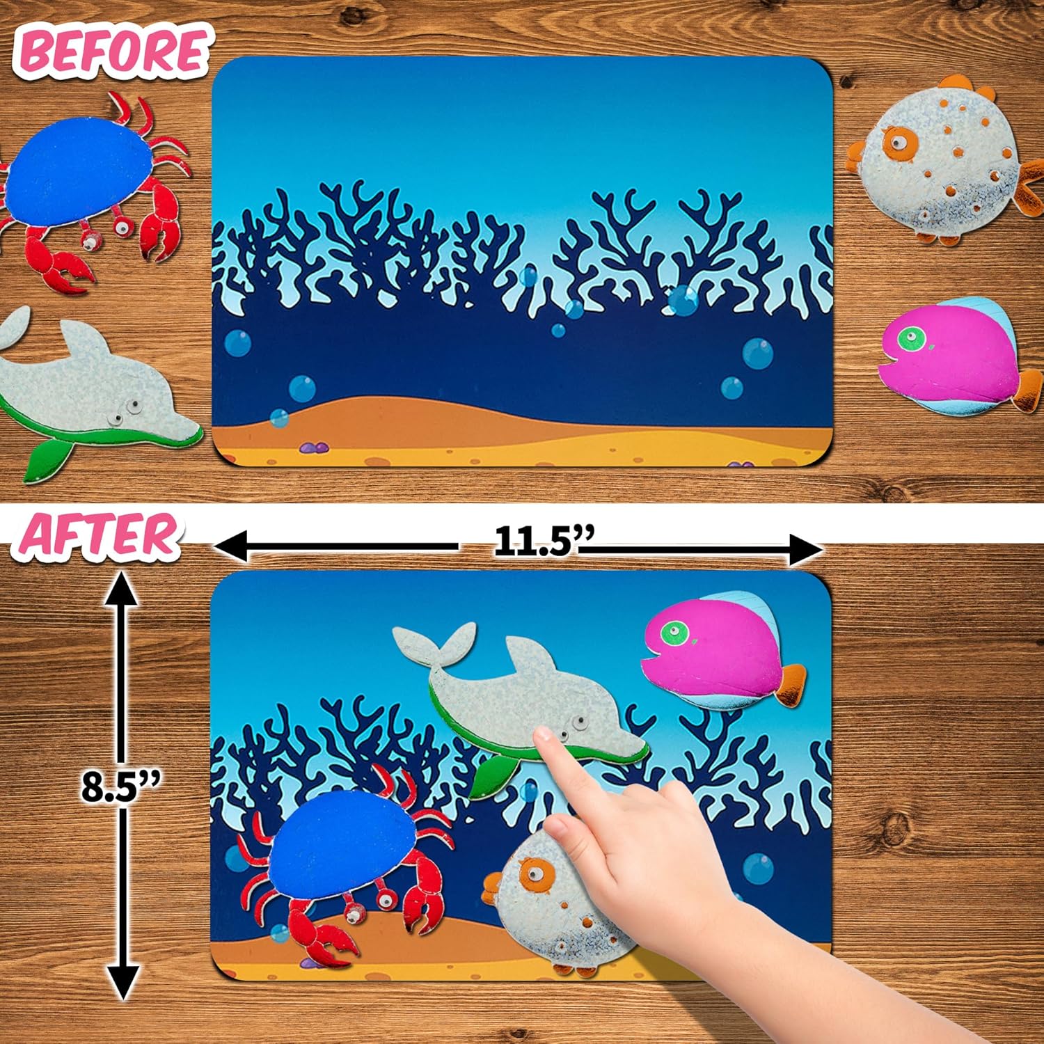 Playbees Press and Peel Foil Kit Sea Animals - Preschool Arts and Crafts Kit for Kids- No Mess Art for Boys & Girls Ages 4, 5, 6, 7, 8, 9 Years Old - DIY Creative Activity - Art & Craft Activity