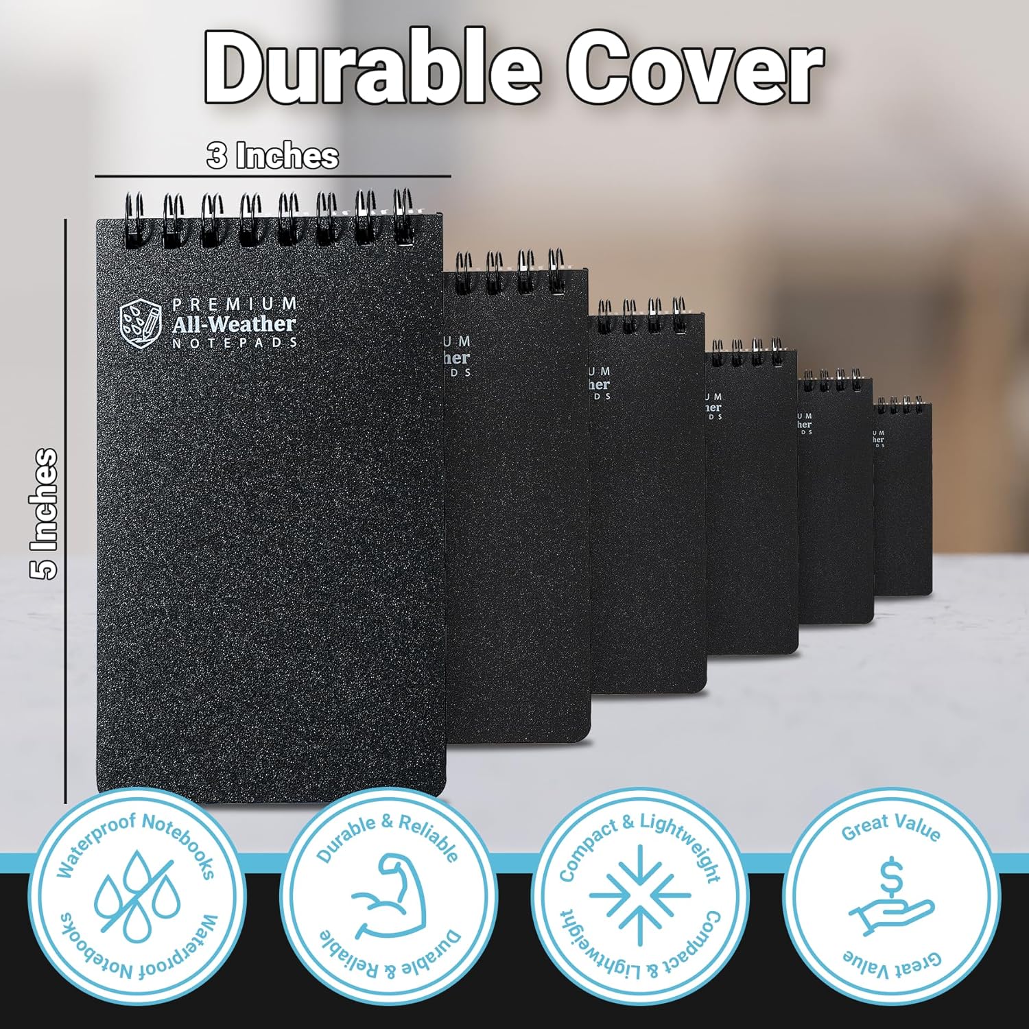 Playbees 6 Pack Waterproof Notebook 3 x 5 top-Spiral Pocket Notepad All Weather Pocket Notebook 100 Lined Pages for Outdoor Office/Police/Contractor back for school supplies for kids & adults